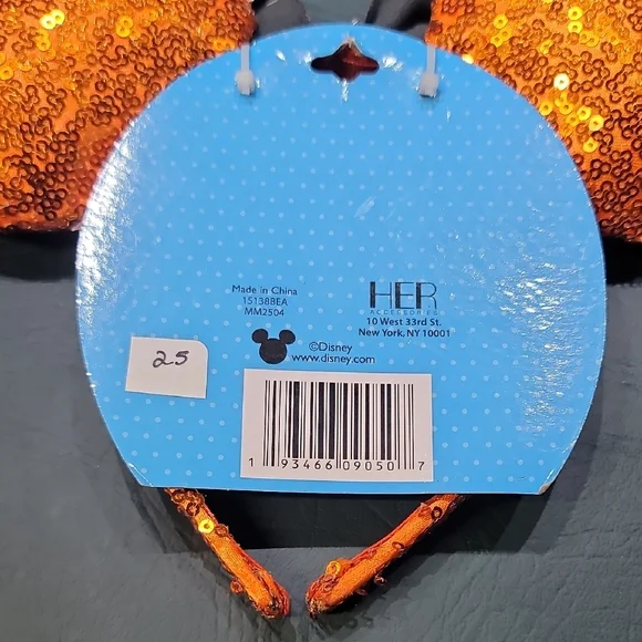**Disney Sparkling Orange Minnie Ears with Black Bow** - Picture 2 of 6